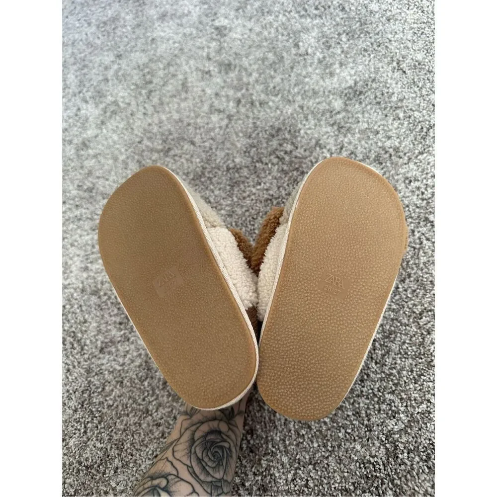 zara puppy slippers dog baby toddler kids 9.5 sock shoes sherpa teddy tan brown